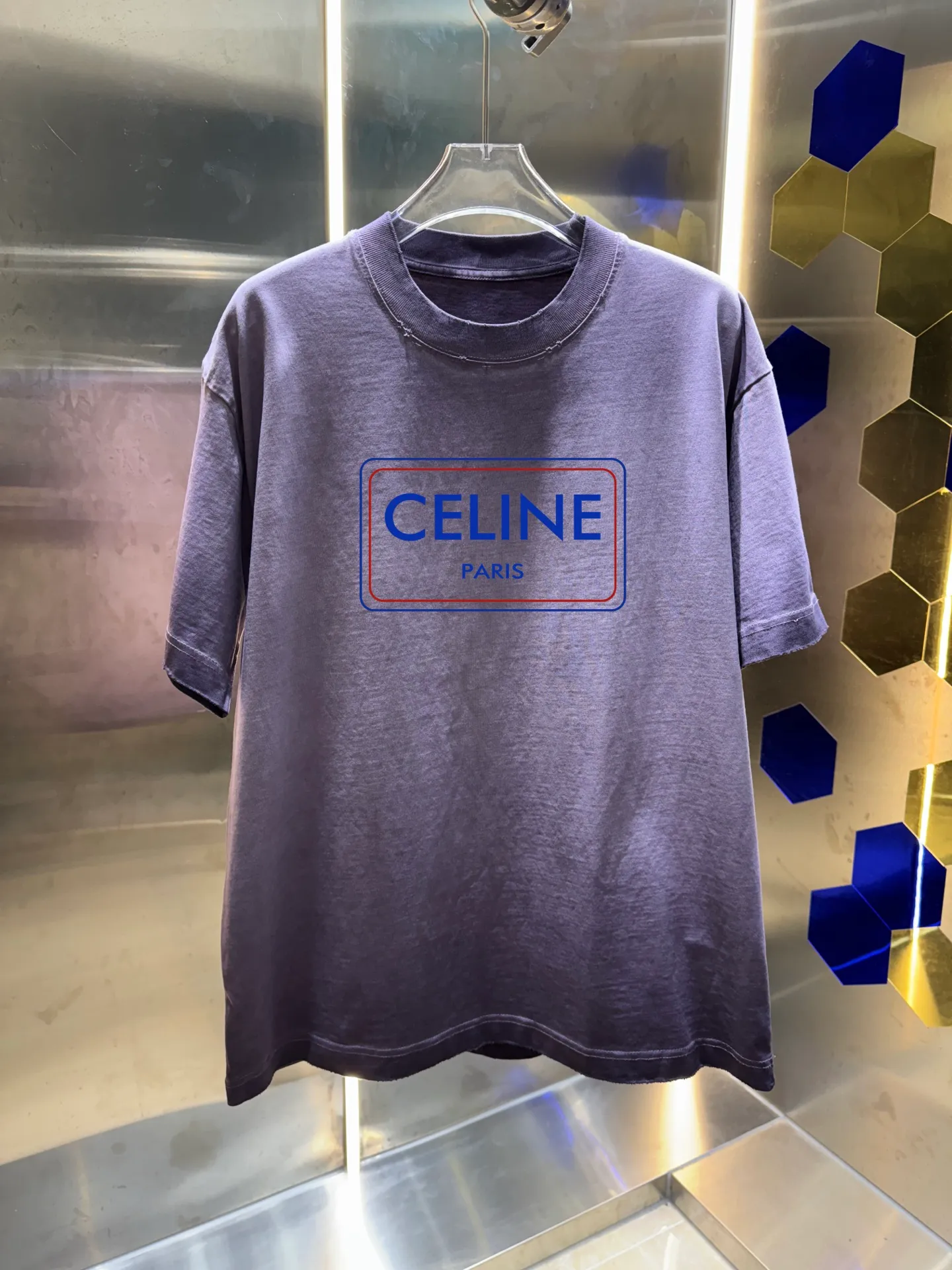 Celi*ne Celine Celin 2026 Spring and Summer Simple Letters Personalized Logo Customized Double Yarn Plain Cotton Fabric Short-sleeved T-shirt Men and Women Same Style Hangtag Collar Label Washed Mark Three Complete Labels Colors: Washed Black Washed White Washed Gray Washed Purple Sizes: S M L XL XXL